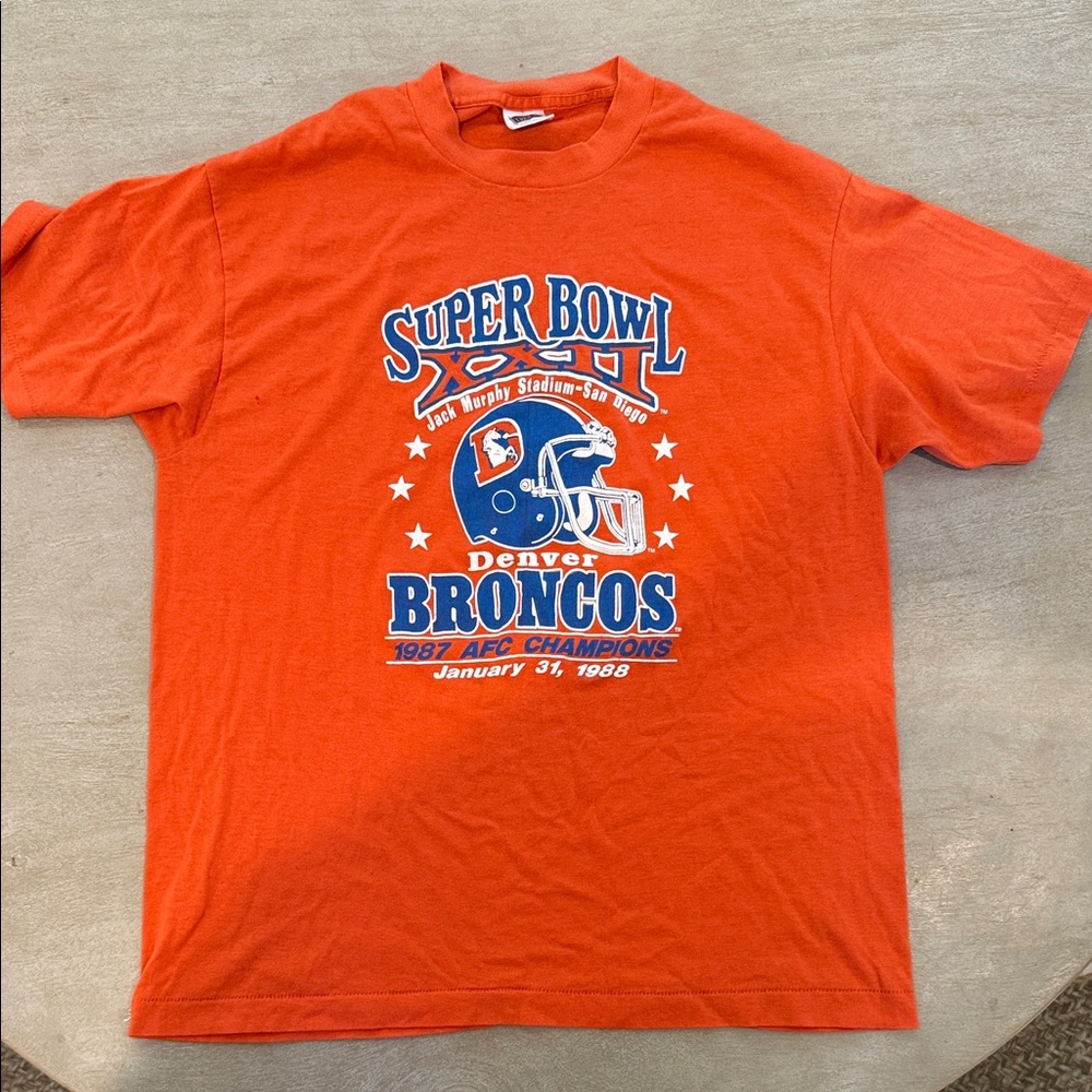 Vintage Trench Orange Broncos Super Bowl T-Shirt from 1988